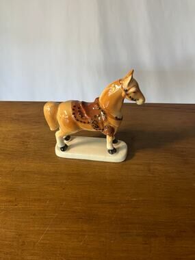Vintage Japan Ceramic Horse Figurine w Saddle Blanket Marked JAPAN